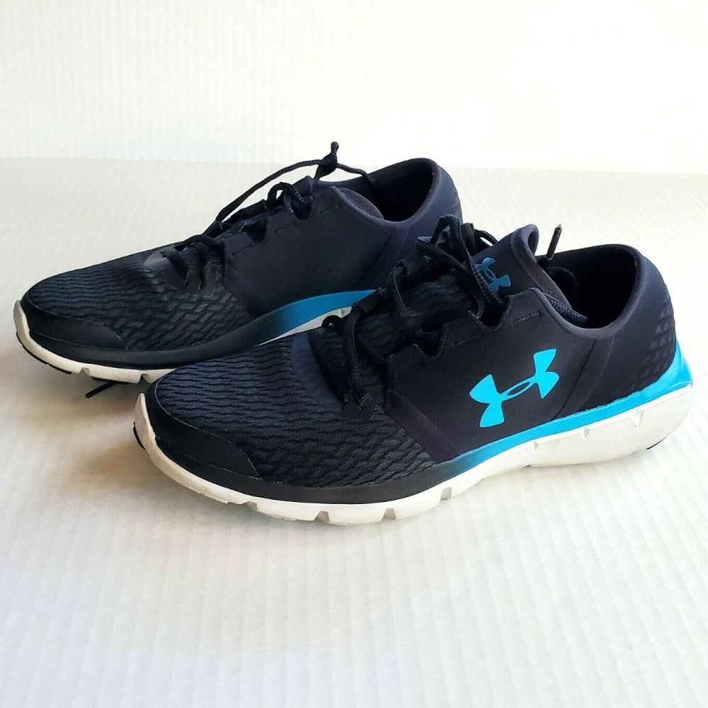 UNDER ARMOUR Women's Black/Blue/White Knit Running Shoes Size 10 EUC Lightweight